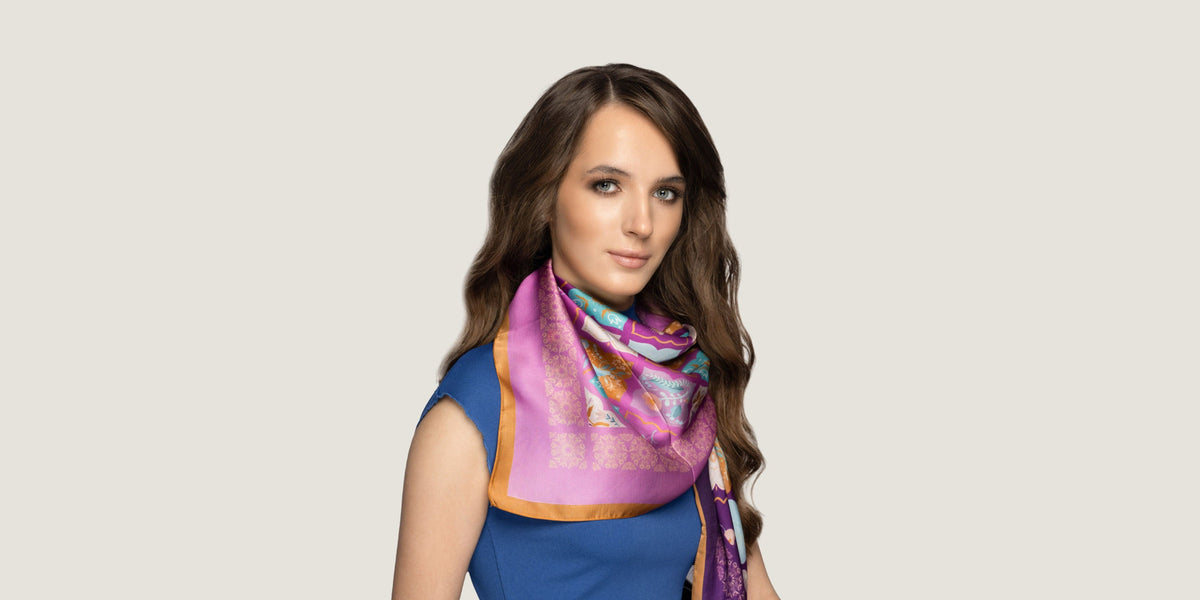 A vibrant collection of printed scarves for women, showcasing cozy and casual styles.