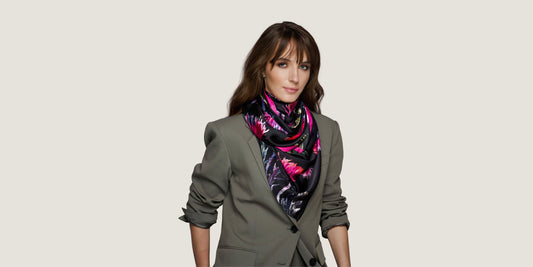 A stylish scarf for women in a vibrant printed design, perfect for winter fashion.