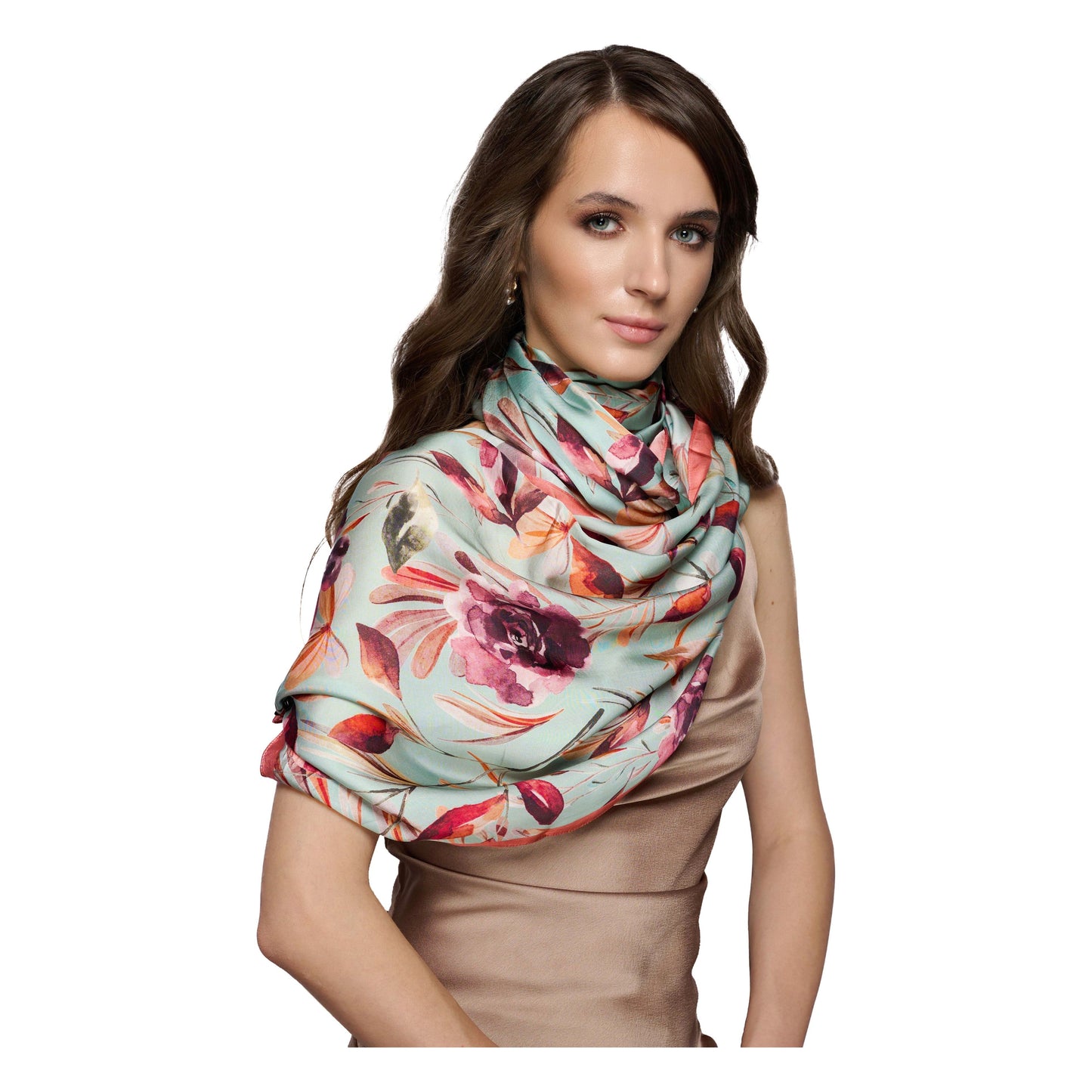Nature Flair Tan & Sea Green Long Scarf / Stole