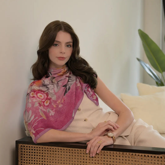 Sayuri Blossom Square Scarf - Antique Rose