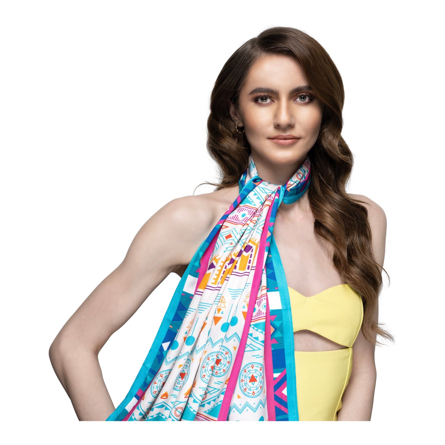Aztec Blue & White Long Scarf/Stole