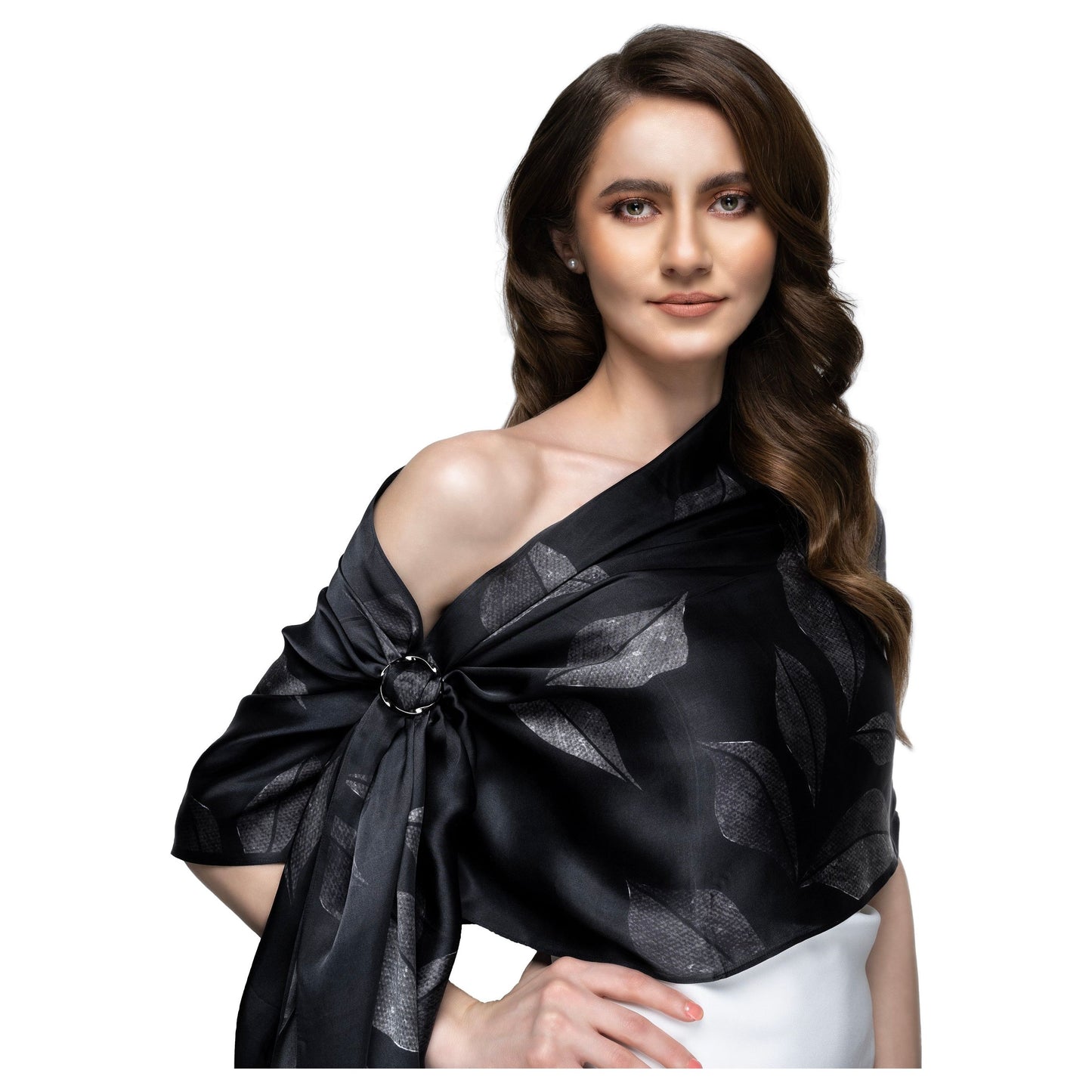 Floral Black Long Scarf / Stole