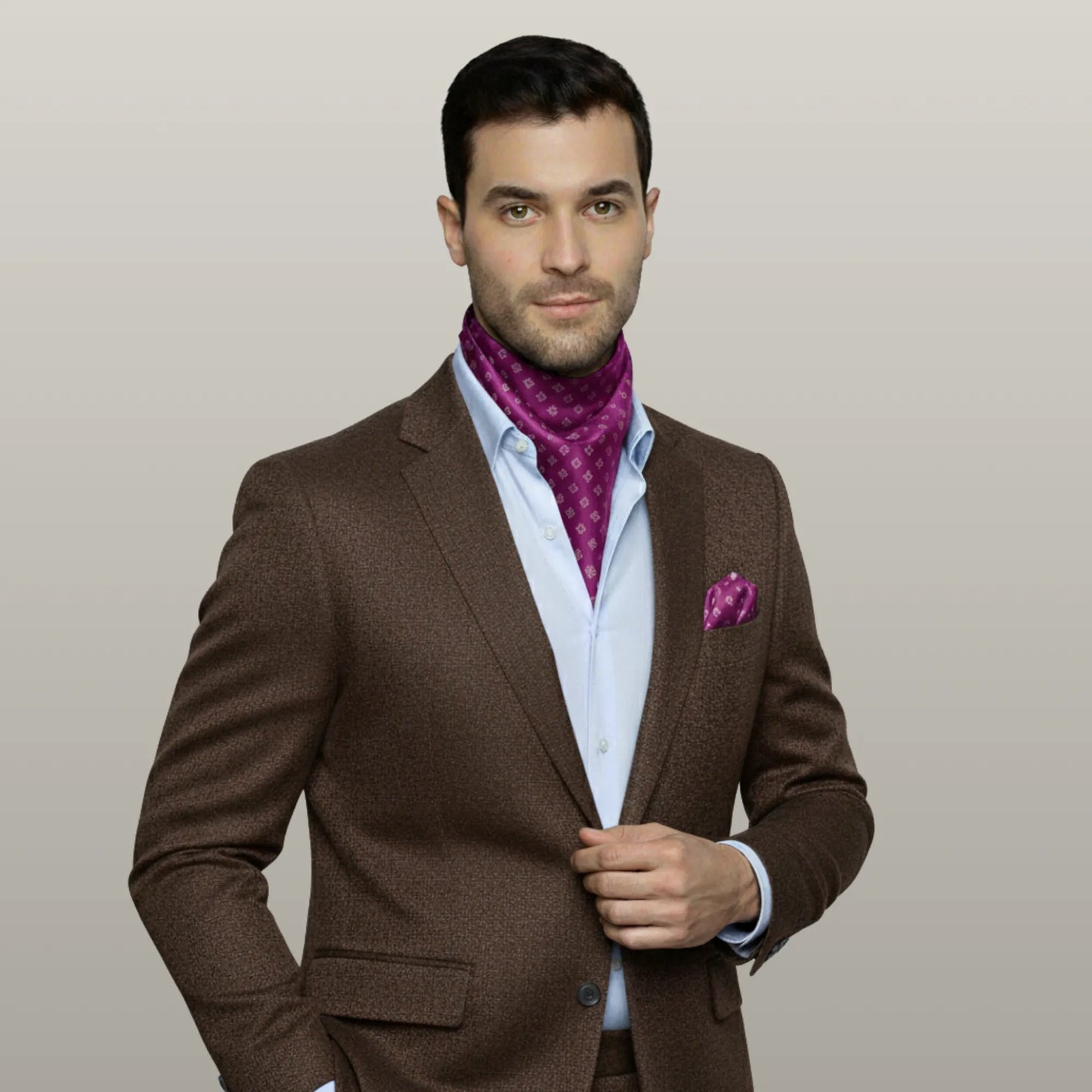 Ivory Damask Cravat - Magenta