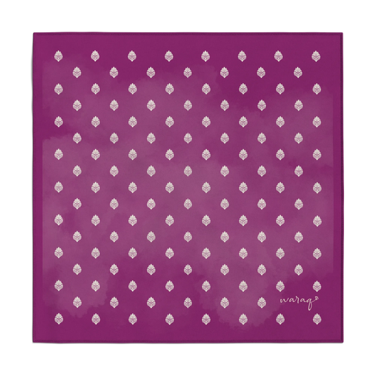Ivory Damask Pocket Square- Magenta