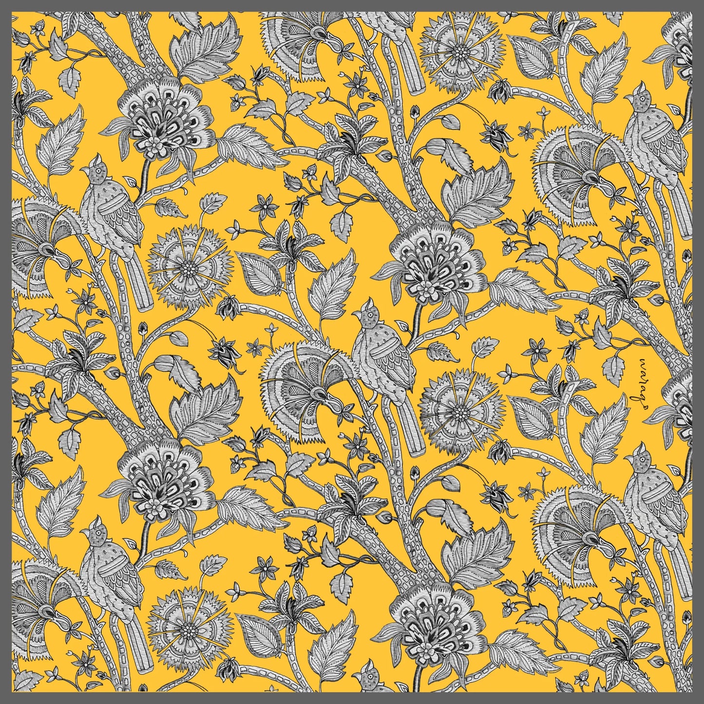 Kalamkar Square Scarf - Temple Marigold