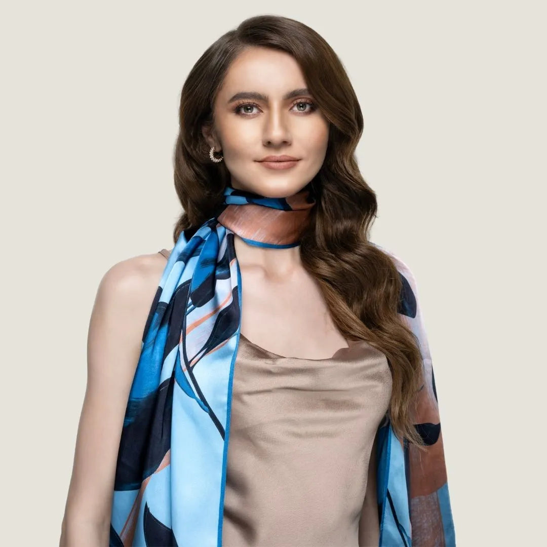Buy Moonstone Blue Long Stole Printed Scarf for Ladies Summer