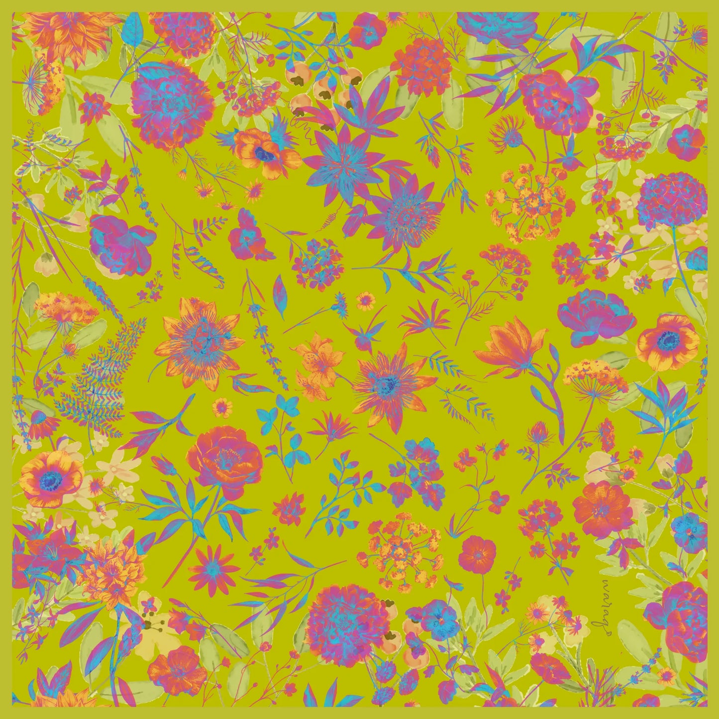 Peony Whisper Square Scarf - Harvest Lime