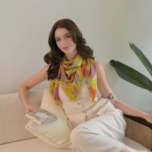 Peony Whisper Square Scarf - Harvest Lime