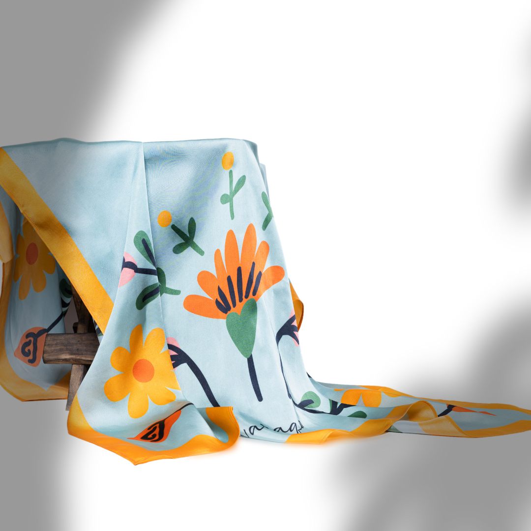 Floritale Blue Saffron Square Scarf