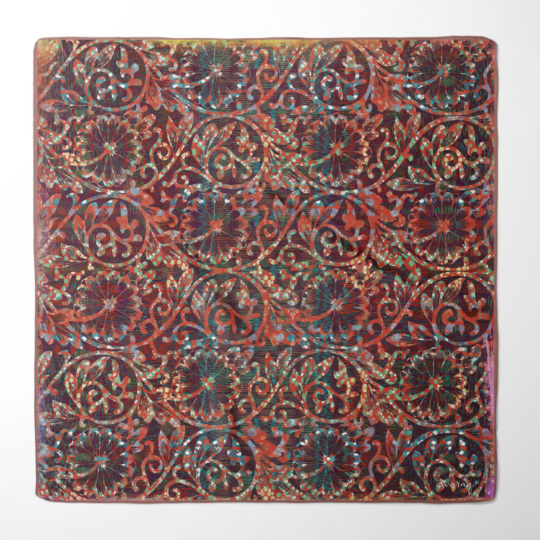 Silk Road Trail Ikat Russet Square Scarf