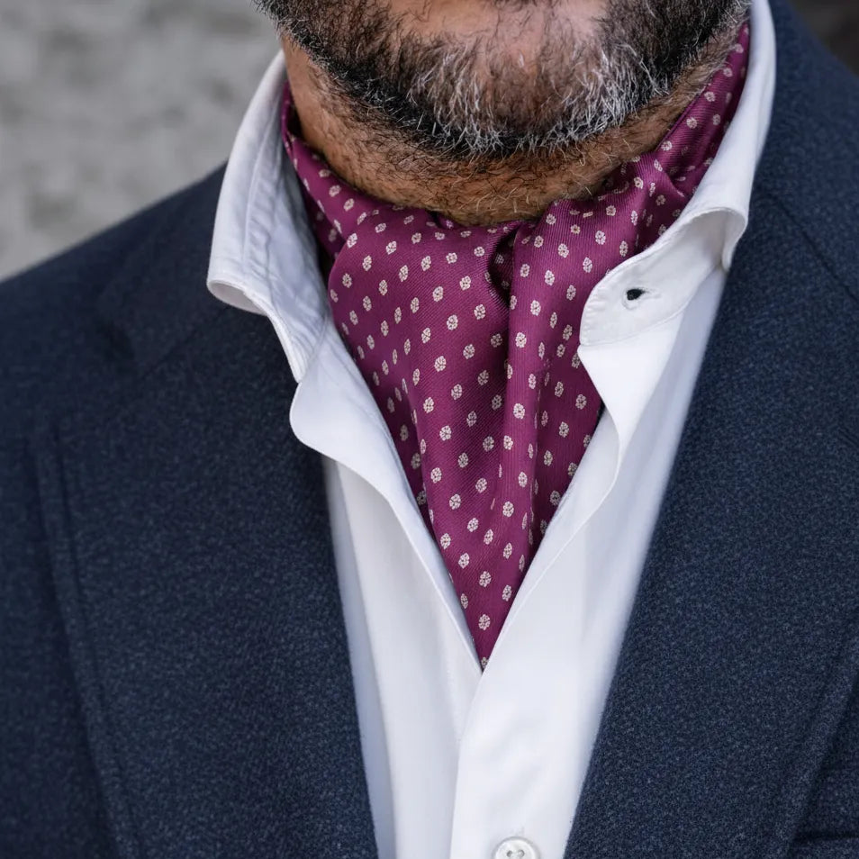 Ivory Damask Cravat - Magenta