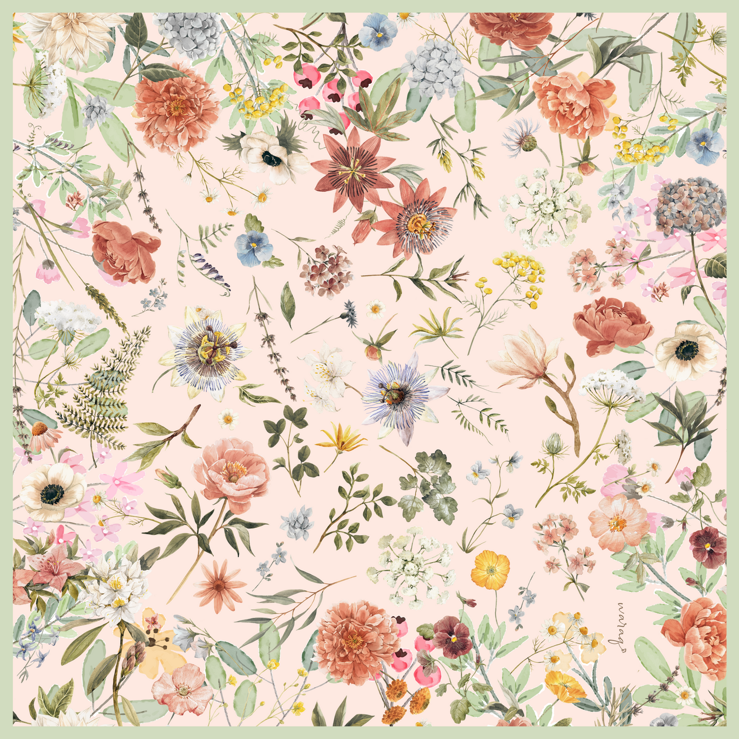 Peony Whisper Square Scarf- Powder Blush
