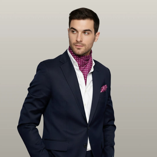 Ivory Damask Cravat - Magenta