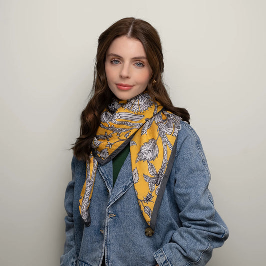 Kalamkar Square Scarf - Temple Marigold