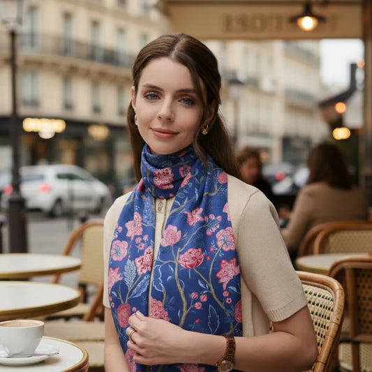 Royal Bloom Long Stole-Indigo