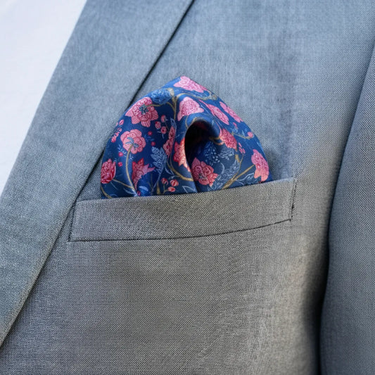 Royal Bloom Pocket Square - Indigo