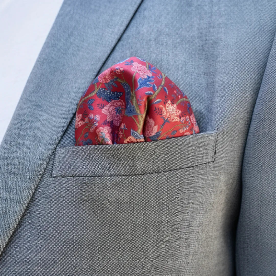 Royal Bloom Pocket Square - Ruby Rouge