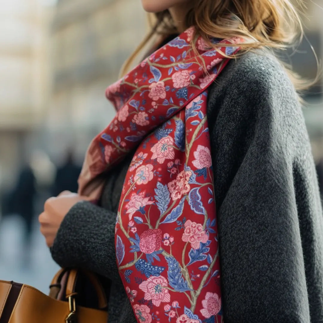 Royal Bloom Square Scarf-Ruby Rouge
