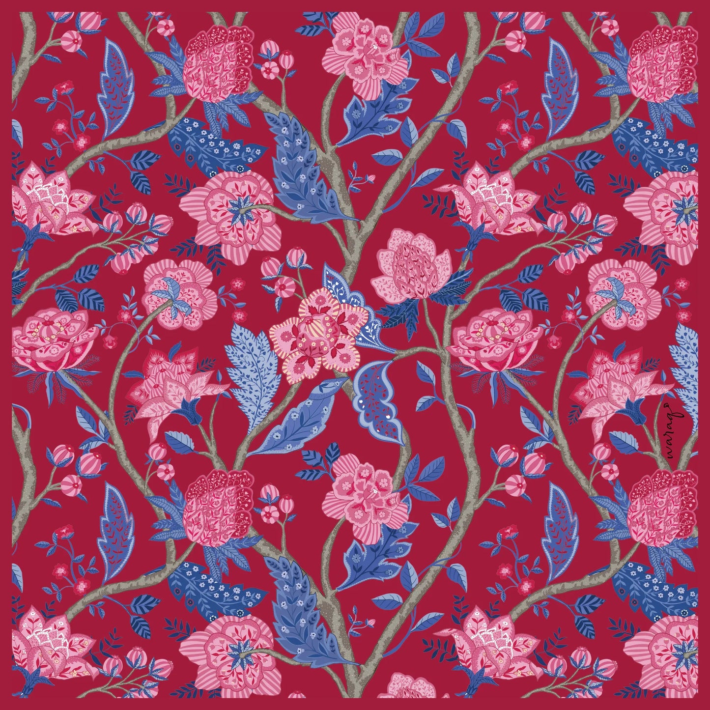 Royal Bloom Square Scarf-Ruby Rouge
