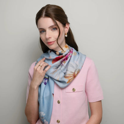 Sayuri Blossom Square Scarf- Dusty Aqua