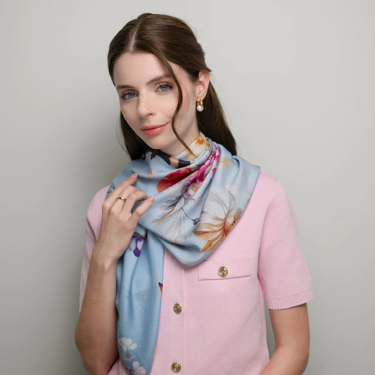 Sayuri Blossom Square Scarf- Dusty Aqua